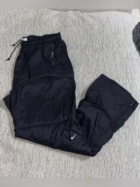 Nike Black Nylon Track Pants with White Swoosh